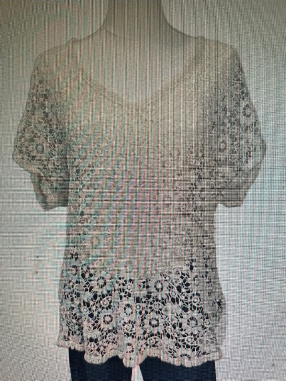 Women's Cream Crochet V-Neck Top